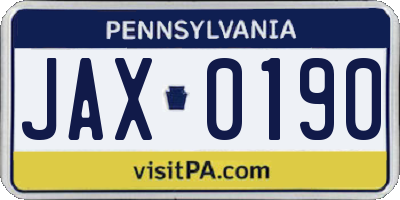 PA license plate JAX0190