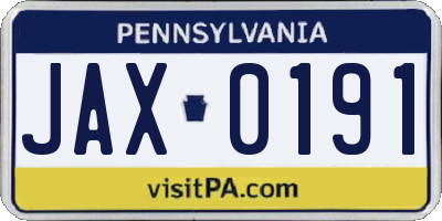 PA license plate JAX0191