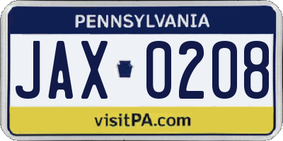 PA license plate JAX0208