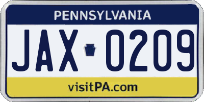 PA license plate JAX0209