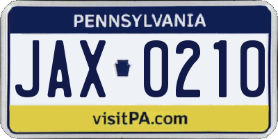 PA license plate JAX0210