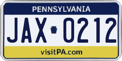 PA license plate JAX0212