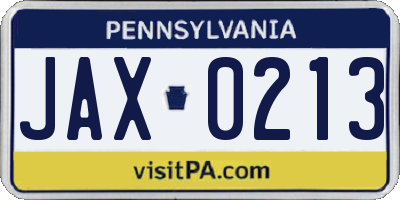 PA license plate JAX0213