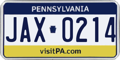 PA license plate JAX0214