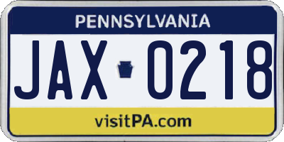 PA license plate JAX0218