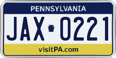 PA license plate JAX0221