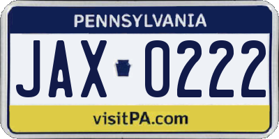PA license plate JAX0222