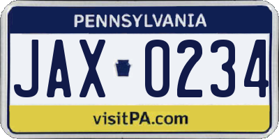 PA license plate JAX0234