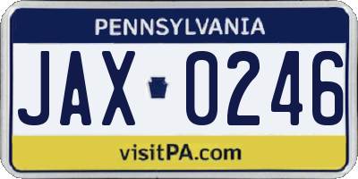 PA license plate JAX0246