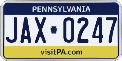 PA license plate JAX0247