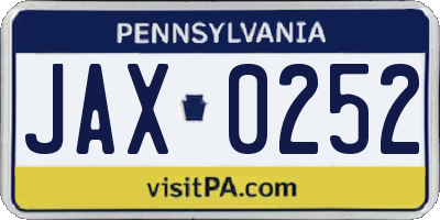 PA license plate JAX0252