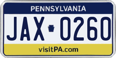 PA license plate JAX0260