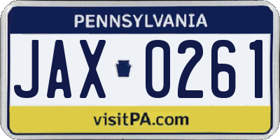PA license plate JAX0261