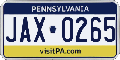 PA license plate JAX0265