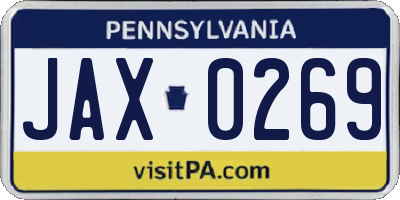 PA license plate JAX0269