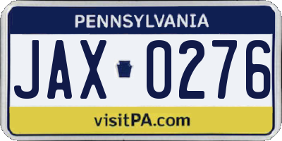 PA license plate JAX0276