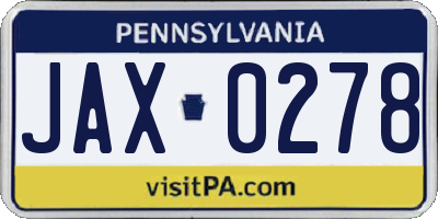 PA license plate JAX0278