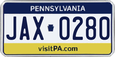 PA license plate JAX0280