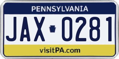 PA license plate JAX0281
