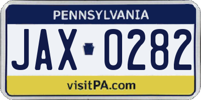 PA license plate JAX0282