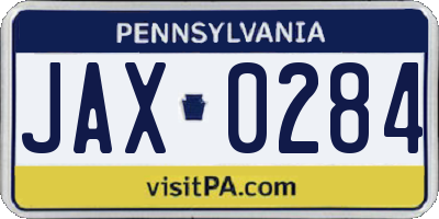 PA license plate JAX0284