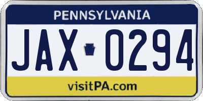 PA license plate JAX0294