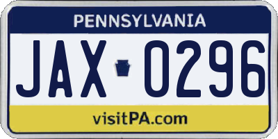 PA license plate JAX0296
