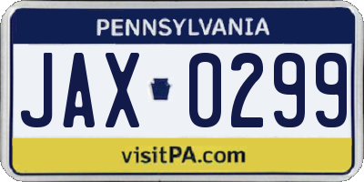PA license plate JAX0299