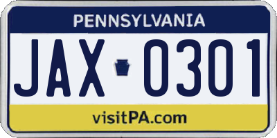 PA license plate JAX0301