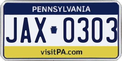 PA license plate JAX0303