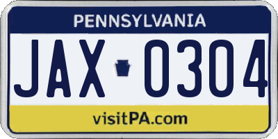 PA license plate JAX0304