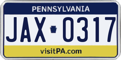 PA license plate JAX0317