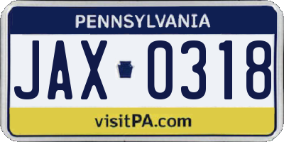 PA license plate JAX0318