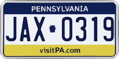 PA license plate JAX0319