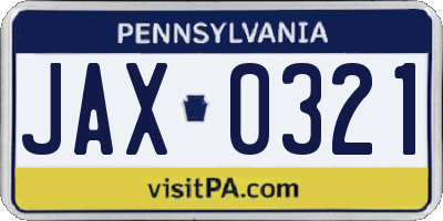PA license plate JAX0321