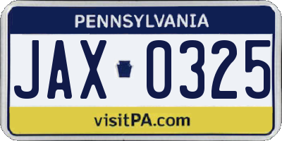 PA license plate JAX0325