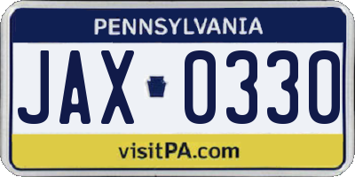 PA license plate JAX0330