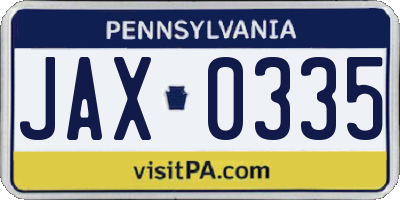 PA license plate JAX0335