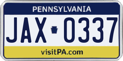 PA license plate JAX0337
