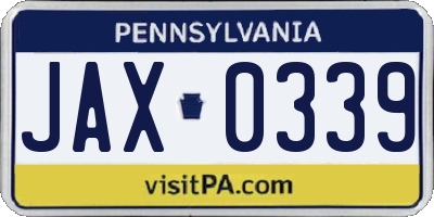 PA license plate JAX0339
