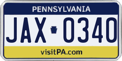 PA license plate JAX0340