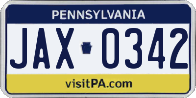 PA license plate JAX0342