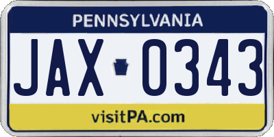 PA license plate JAX0343