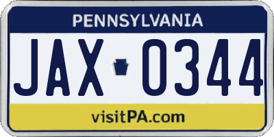 PA license plate JAX0344
