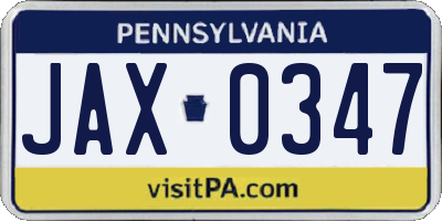 PA license plate JAX0347