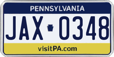 PA license plate JAX0348