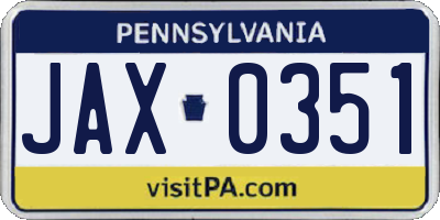 PA license plate JAX0351