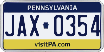 PA license plate JAX0354