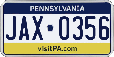 PA license plate JAX0356