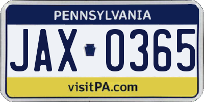 PA license plate JAX0365